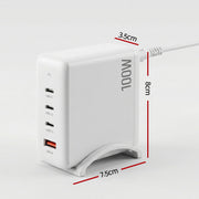 Devanti USB C Charger 100W Fast Charger 4 Port GaN Desktop Station White UCC-100W-WH