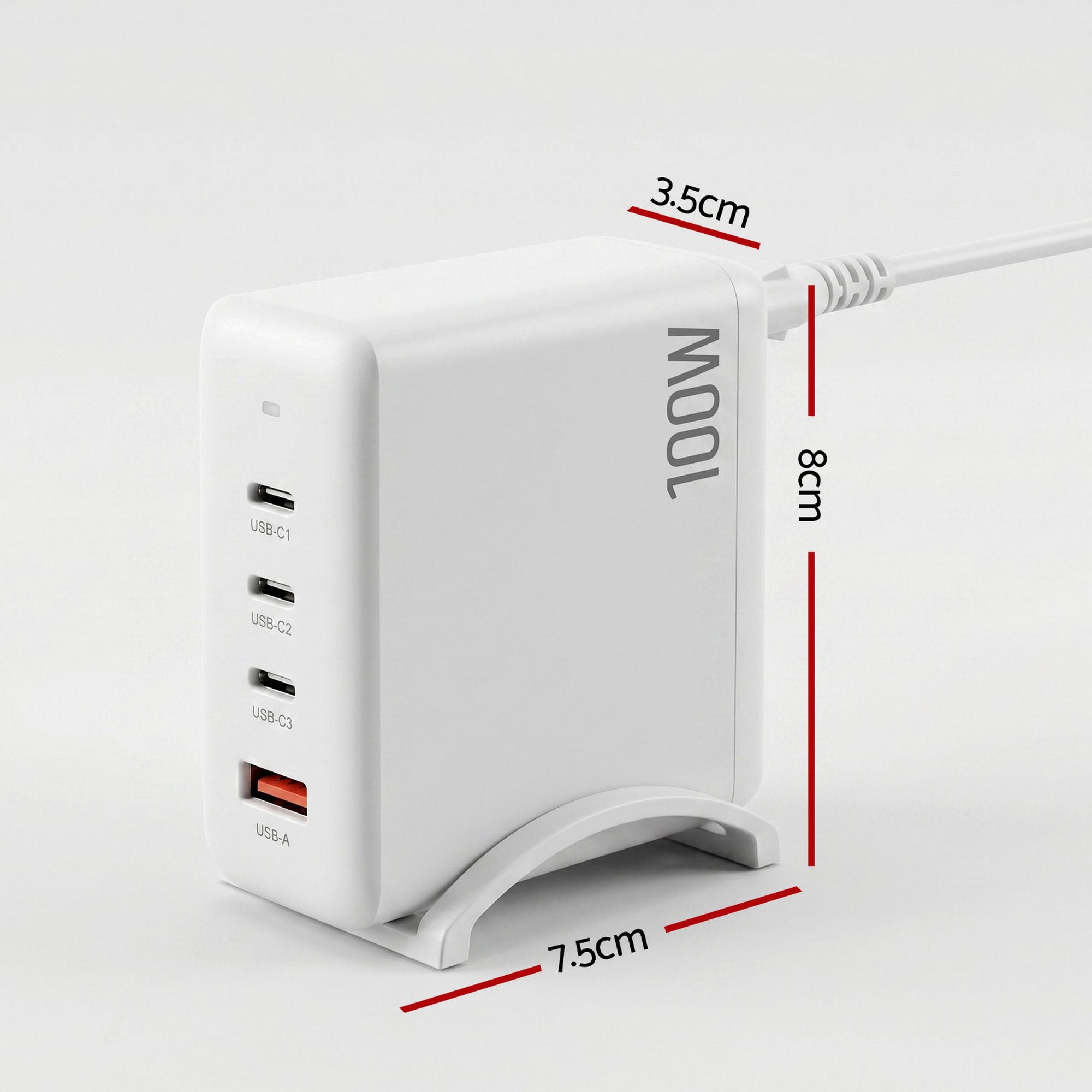 Devanti USB C Charger 100W Fast Charger 4 Port GaN Desktop Station White UCC-100W-WH