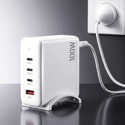 Devanti USB C Charger 100W Fast Charger 4 Port GaN Desktop Station White UCC-100W-WH