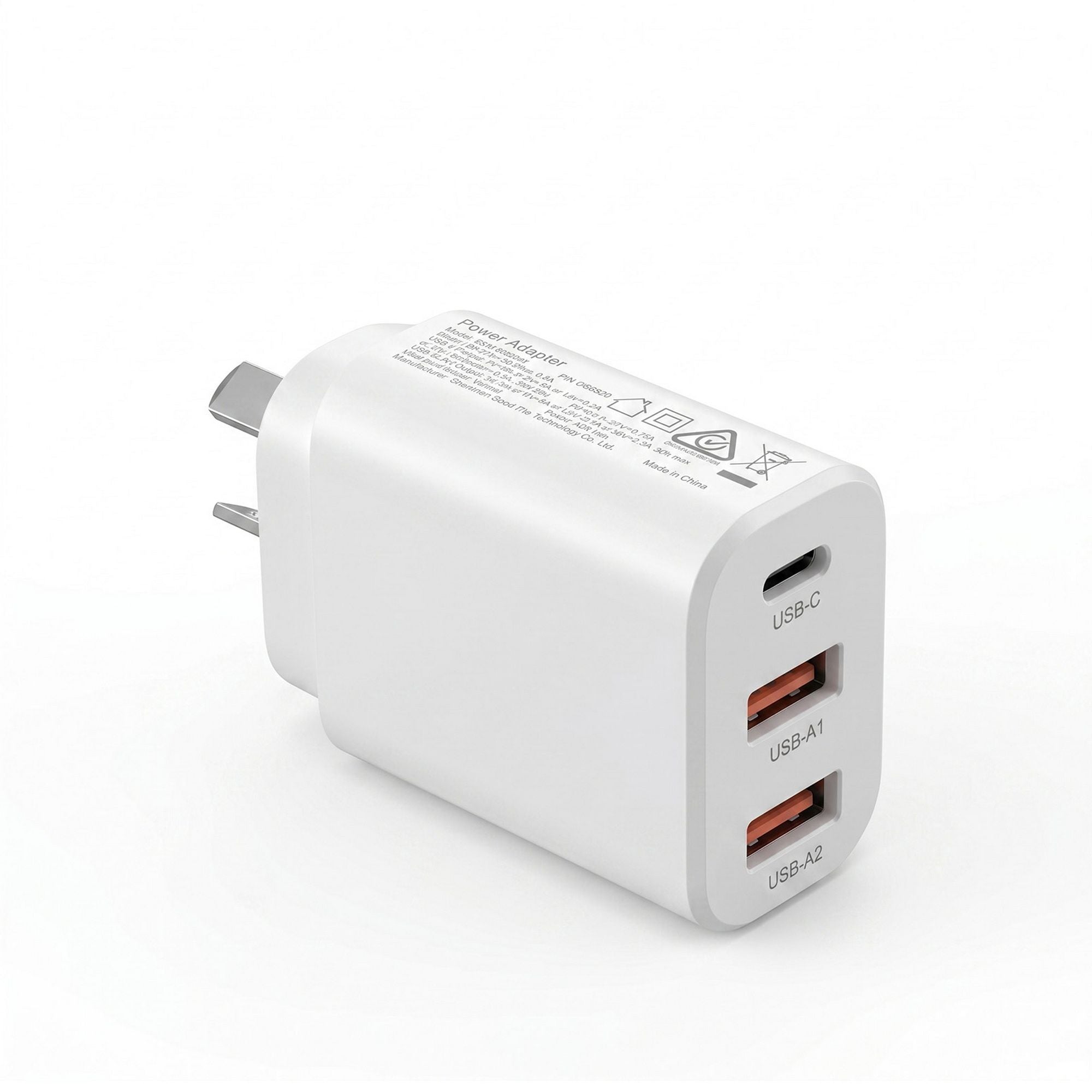 Devanti USB C Charger 30W Fast Charger 3 Port PD Charging Block White UCC-30W-WH