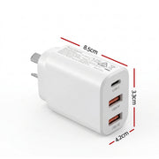 Devanti USB C Charger 30W Fast Charger 3 Port PD Charging Block White UCC-30W-WH