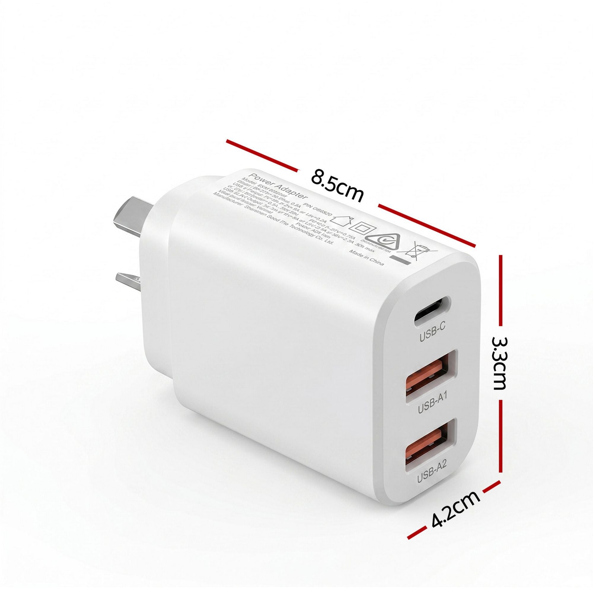 Devanti USB C Charger 30W Fast Charger 3 Port PD Charging Block White UCC-30W-WH