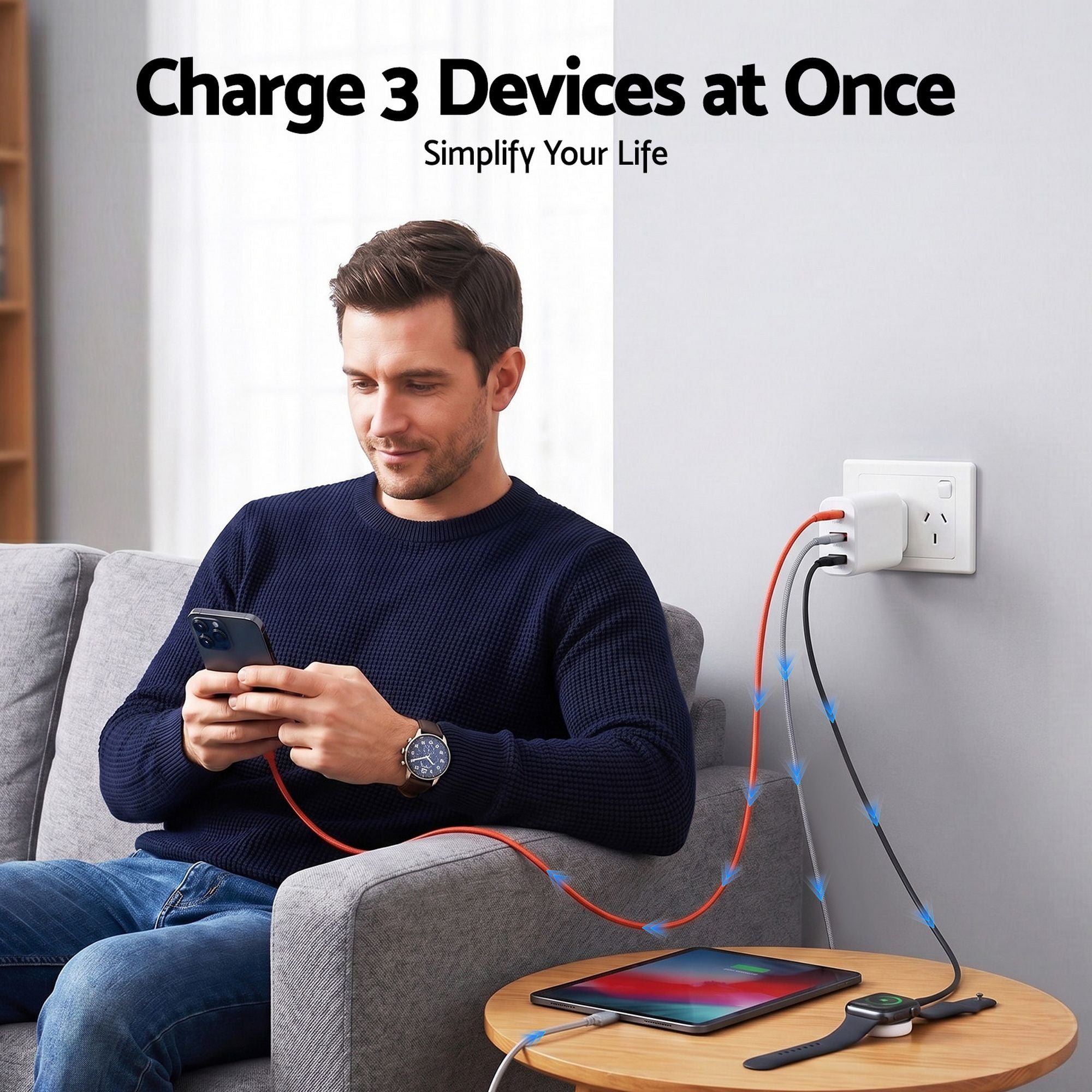 Devanti USB C Charger 30W Fast Charger 3 Port PD Charging Block White UCC-30W-WH