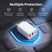 Devanti USB C Charger 30W Fast Charger 3 Port PD Charging Block White UCC-30W-WH