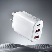 Devanti USB C Charger 30W Fast Charger 3 Port PD Charging Block White UCC-30W-WH