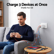 Devanti USB C Charger 65W Fast Charger 3 Port PD Wall Adapter White UCC-65W-WH