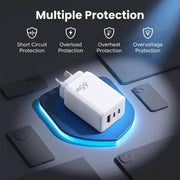 Devanti USB C Charger 65W Fast Charger 3 Port PD Wall Adapter White UCC-65W-WH