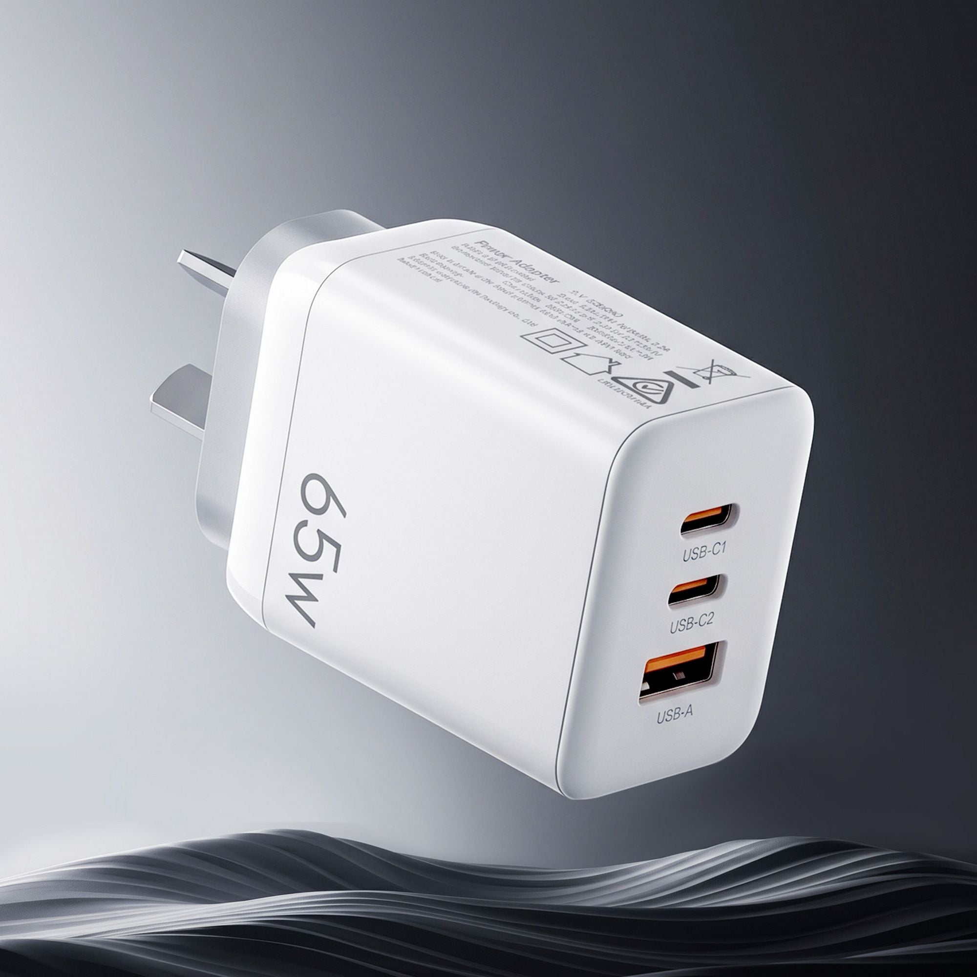 Devanti USB C Charger 65W Fast Charger 3 Port PD Wall Adapter White UCC-65W-WH