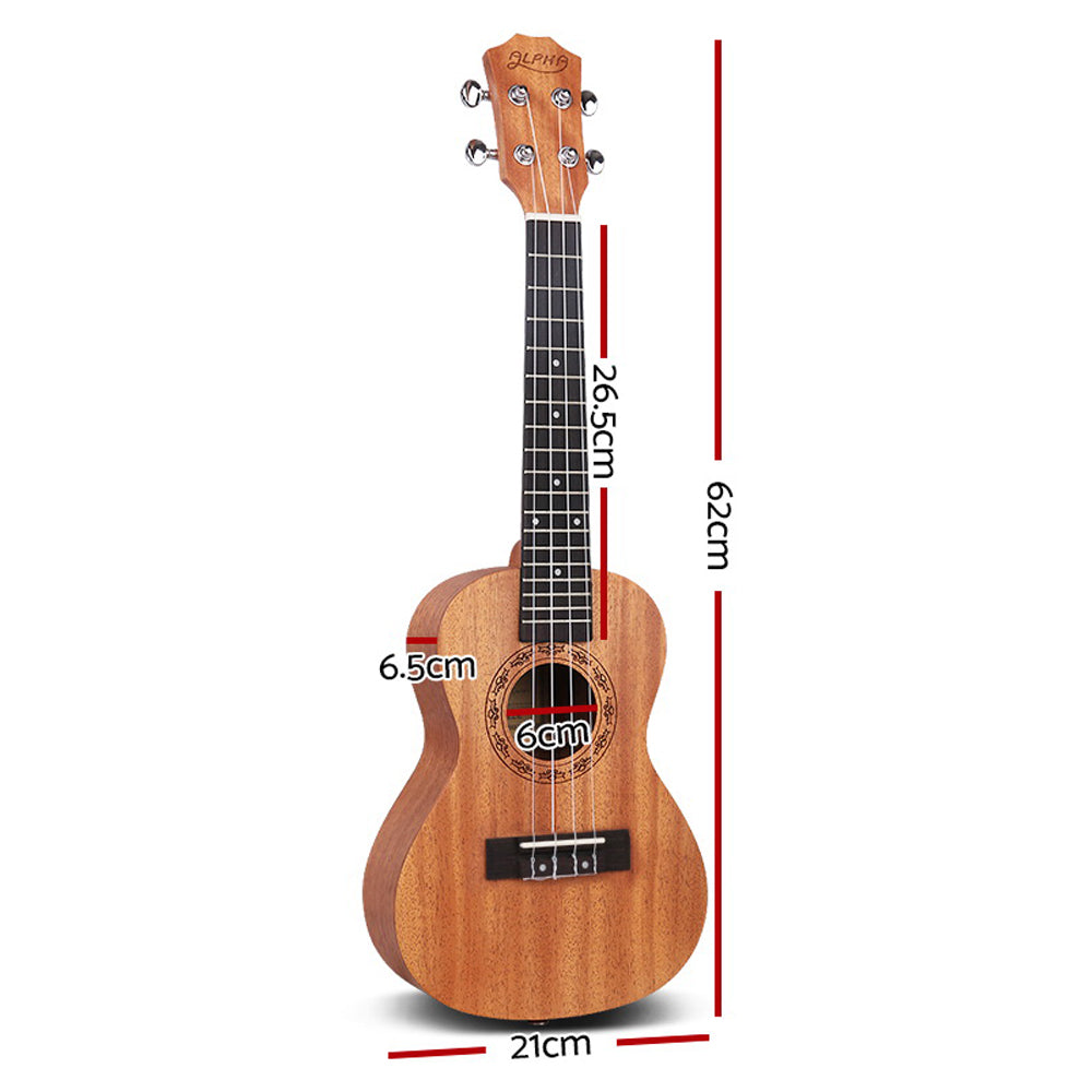 Alpha 23" Ukulele Natural Mahogany Concert Beginner Gift w/ Carry Bag UKULE-D-23-NAT