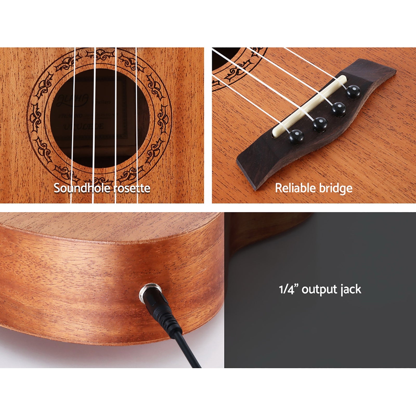 Alpha 26" Ukulele Equaliser Natural Mahogany Tenor Beginner Gift w/ Bag UKULE-D-26-EQ-NAT