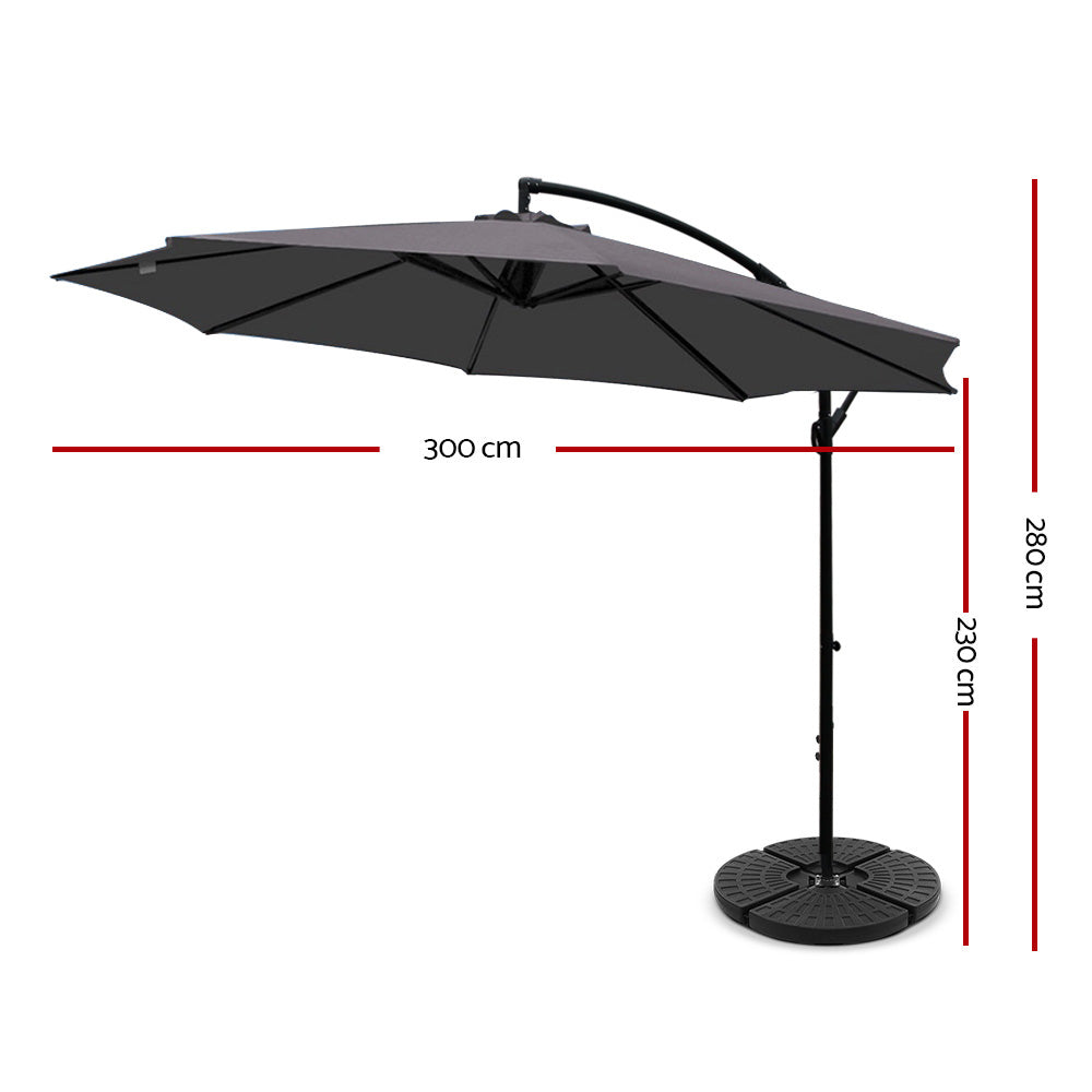 Instahut 3m Outdoor Umbrella w/Base Cantilever Beach Garden Patio Charcoal UMB-BAN-50-48-CO