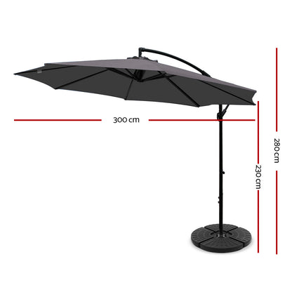 Instahut 3m Outdoor Umbrella w/Base Cantilever Beach Garden Patio Charcoal UMB-BAN-50-48-CO
