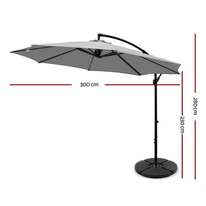 Instahut 3m Outdoor Umbrella w/Base Cantilever Beach Garden Patio Grey UMB-BAN-50-48-GR