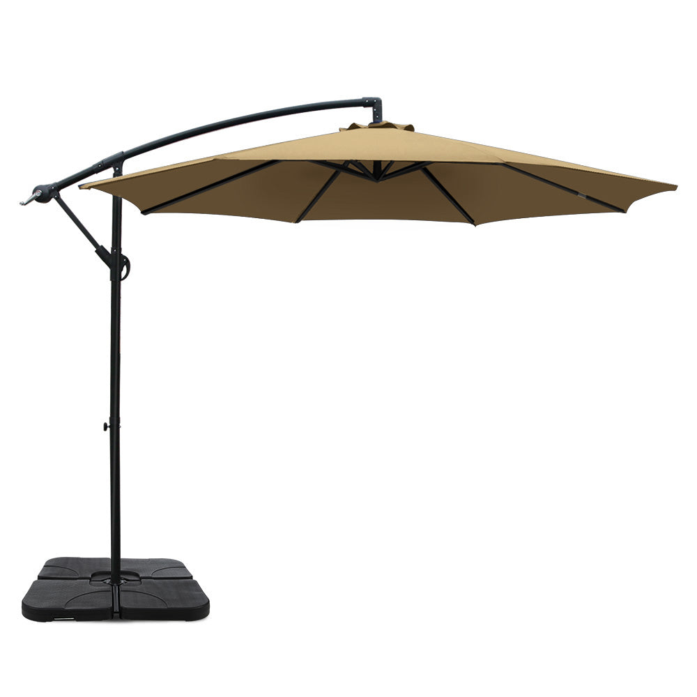 Instahut 3m Umbrella w/Base Outdoor Cantilever Beach Garden Patio Parasol Beige UMB-BAN-50-COM-BG