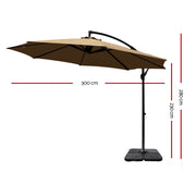 Instahut 3m Umbrella w/Base Outdoor Cantilever Beach Garden Patio Parasol Beige UMB-BAN-50-COM-BG