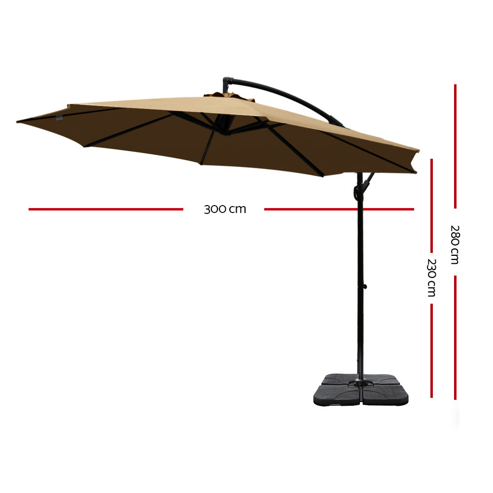 Instahut 3m Umbrella w/Base Outdoor Cantilever Beach Garden Patio Parasol Beige UMB-BAN-50-COM-BG