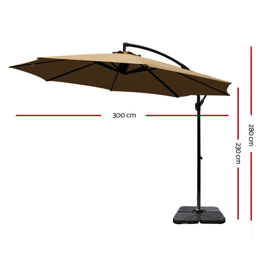 Instahut 3m Umbrella w/Base Outdoor Cantilever Beach Garden Patio Parasol Beige UMB-BAN-50-COM-BG