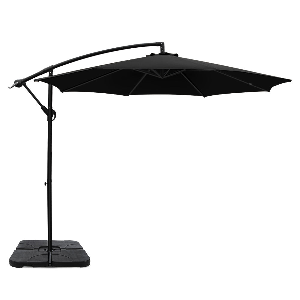 Instahut 3m Umbrella w/Base Outdoor Cantilever Beach Garden Patio Parasol Black UMB-BAN-50-COM-BK