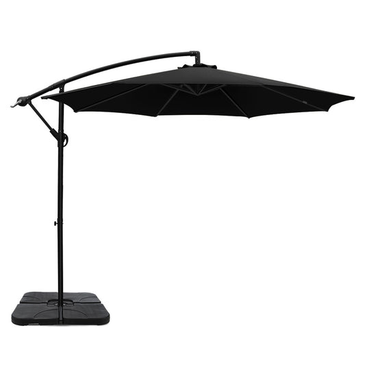 Instahut 3m Umbrella w/Base Outdoor Cantilever Beach Garden Patio Parasol Black UMB-BAN-50-COM-BK