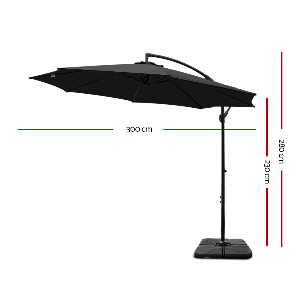 Instahut 3m Umbrella w/Base Outdoor Cantilever Beach Garden Patio Parasol Black UMB-BAN-50-COM-BK