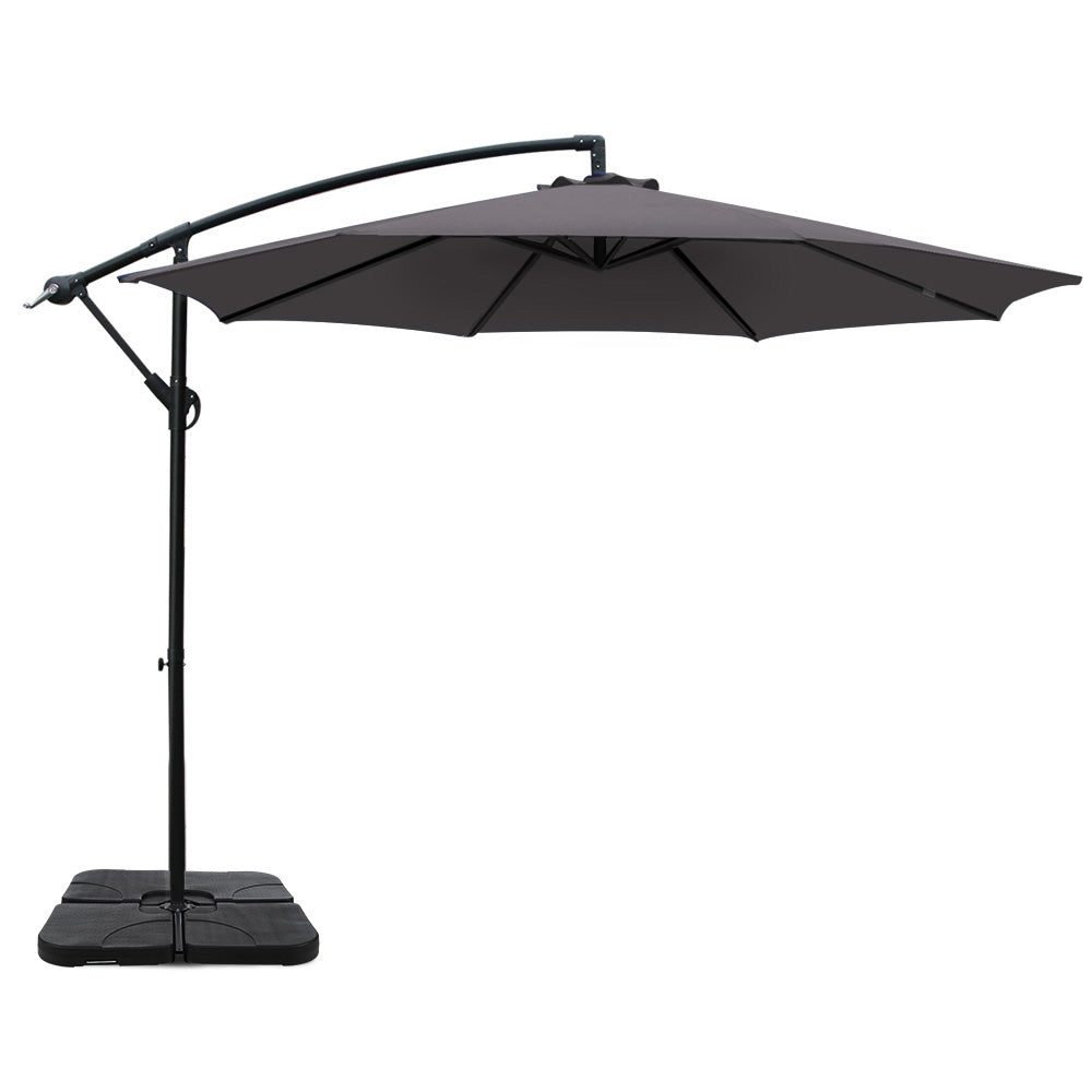 Instahut 3m Umbrella w/Base Outdoor Cantilever Beach Garden Patio Parasol Charcoal UMB-BAN-50-COM-CO
