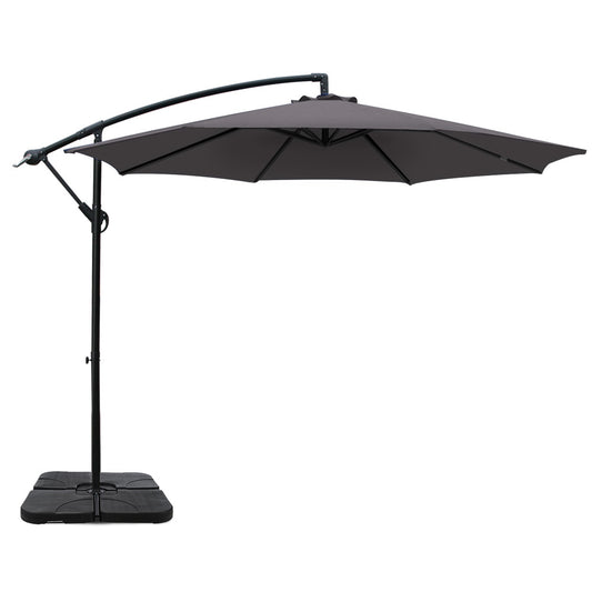 Instahut 3m Umbrella w/Base Outdoor Cantilever Beach Garden Patio Parasol Charcoal UMB-BAN-50-COM-CO