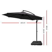 Instahut 3m Umbrella w/Base Outdoor Cantilever Beach Garden Patio Parasol Charcoal UMB-BAN-50-COM-CO