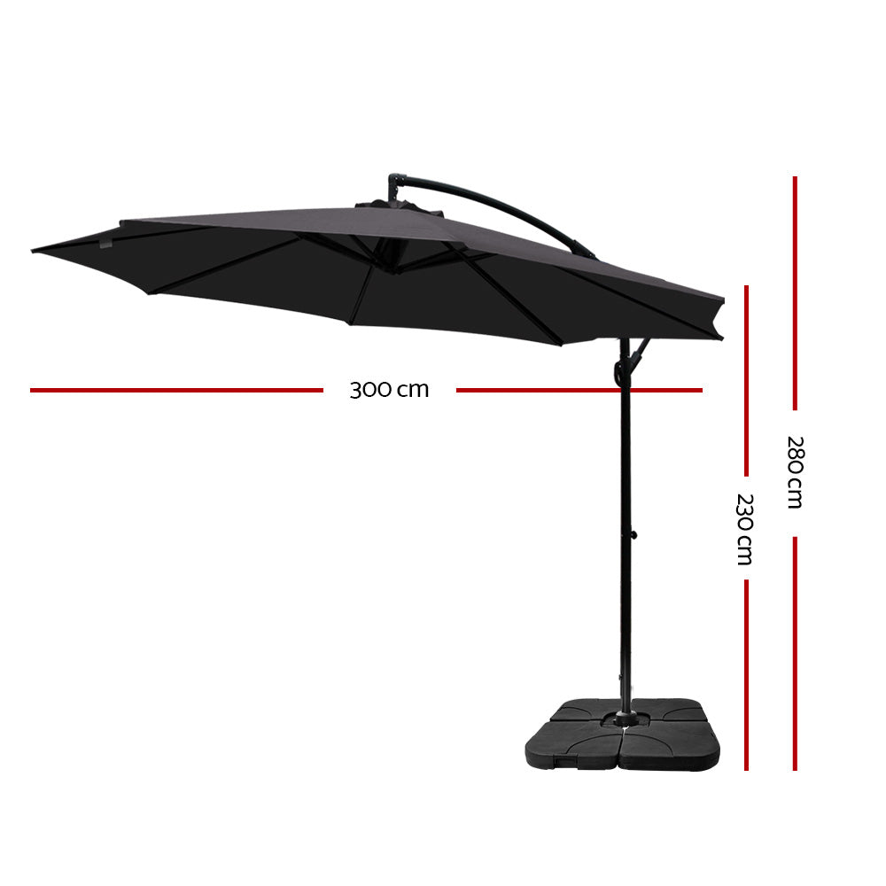 Instahut 3m Umbrella w/Base Outdoor Cantilever Beach Garden Patio Parasol Charcoal UMB-BAN-50-COM-CO