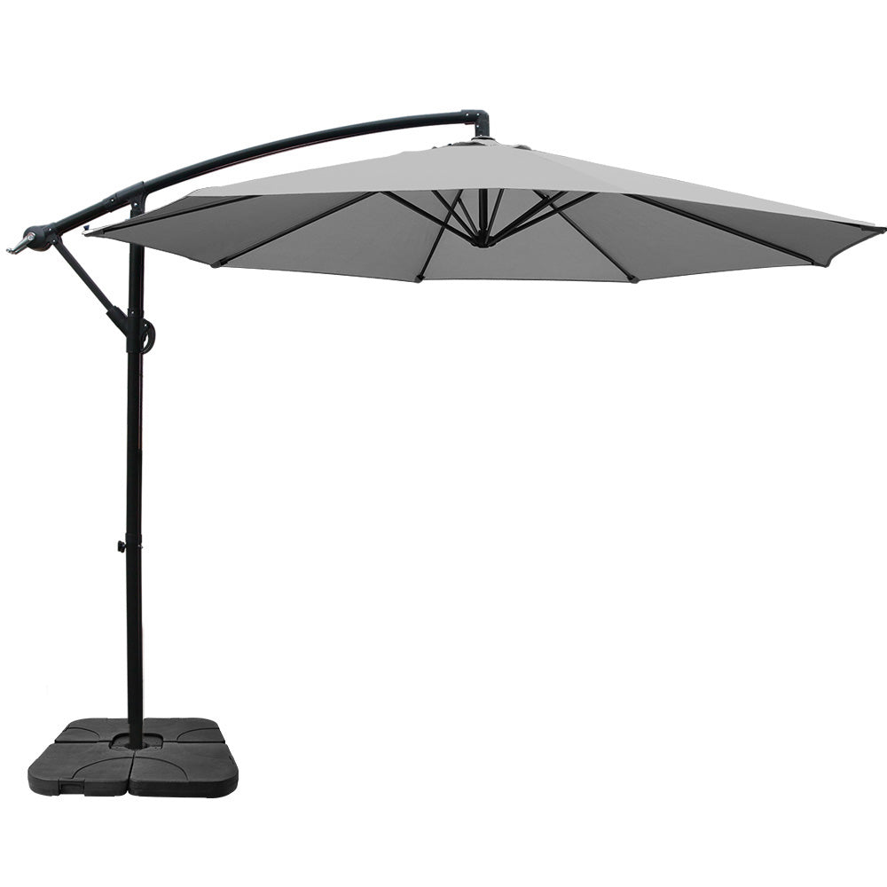 Instahut 3M Umbrella with 50x50cm Base Outdoor Umbrellas Cantilever Sun Stand UV Garden Grey UMB-BAN-50-COM-GR