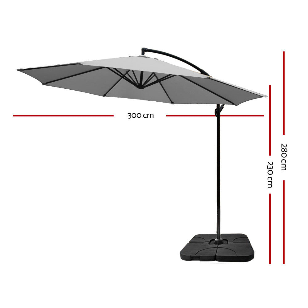 Instahut 3M Umbrella with 50x50cm Base Outdoor Umbrellas Cantilever Sun Stand UV Garden Grey UMB-BAN-50-COM-GR