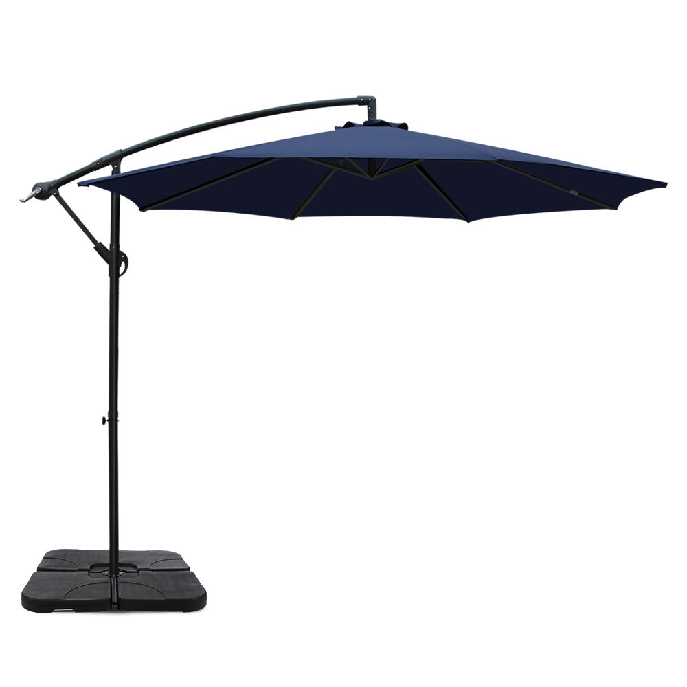 Instahut 3m Umbrella w/Base Outdoor Cantilever Beach Garden Patio Parasol Navy UMB-BAN-50-COM-NA