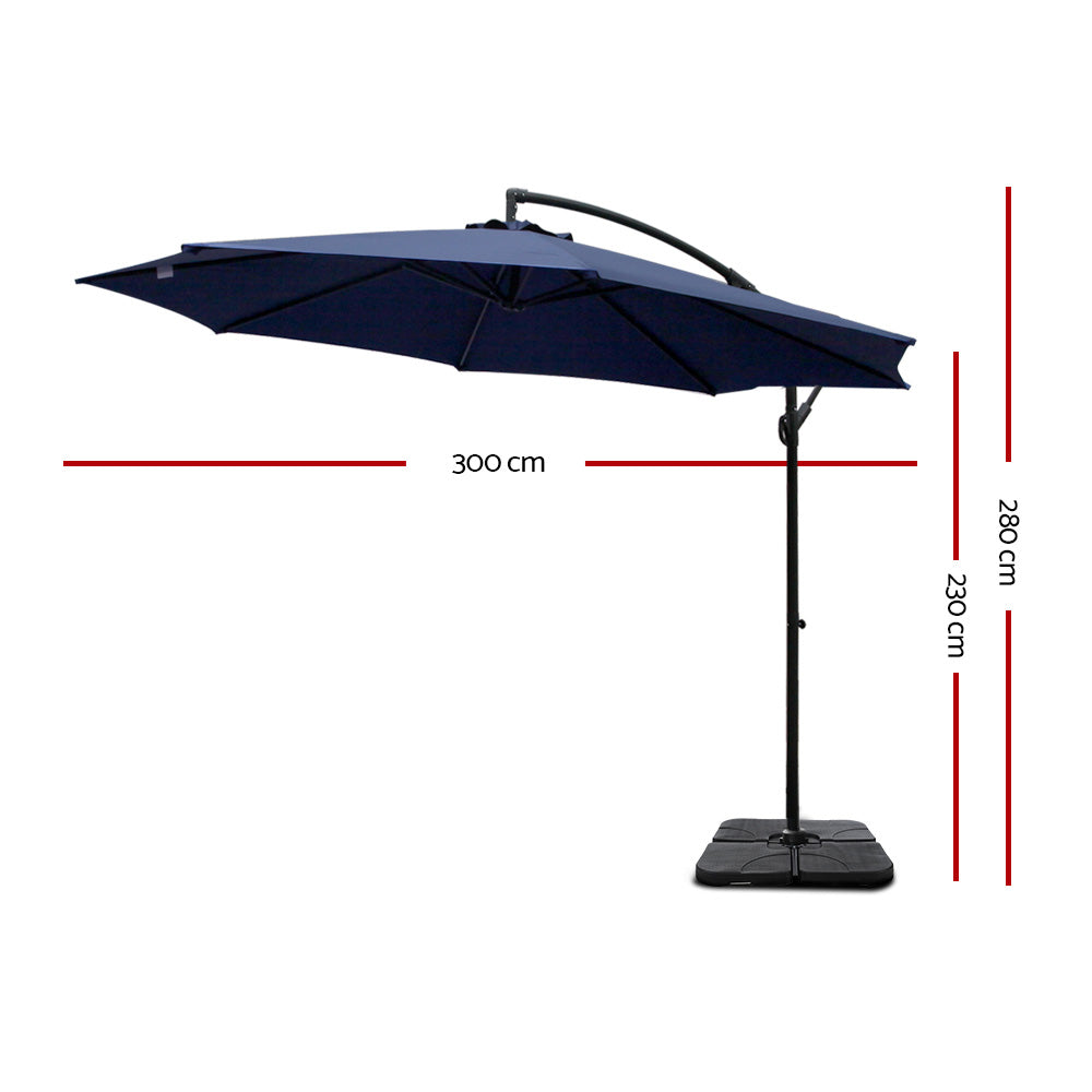 Instahut 3m Umbrella w/Base Outdoor Cantilever Beach Garden Patio Parasol Navy UMB-BAN-50-COM-NA