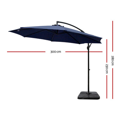Instahut 3m Umbrella w/Base Outdoor Cantilever Beach Garden Patio Parasol Navy UMB-BAN-50-COM-NA