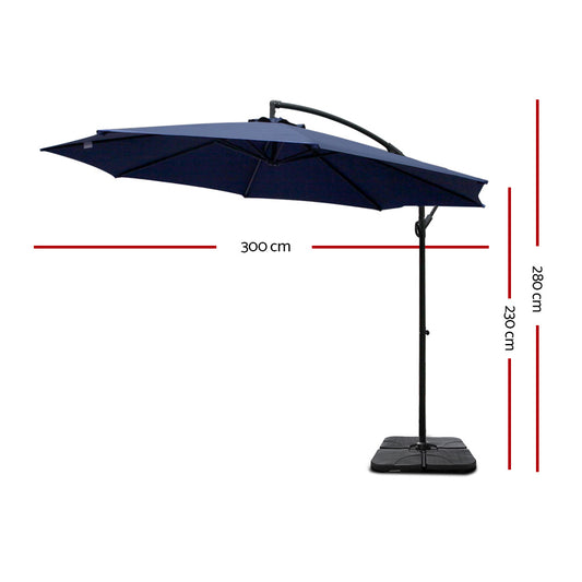 Instahut 3m Umbrella w/Base Outdoor Cantilever Beach Garden Patio Parasol Navy UMB-BAN-50-COM-NA