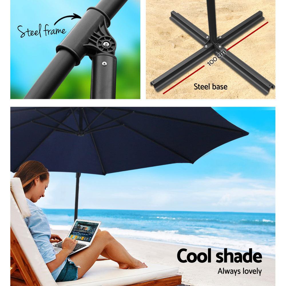 Instahut 3m Umbrella w/Base Outdoor Cantilever Beach Garden Patio Parasol Navy UMB-BAN-50-COM-NA
