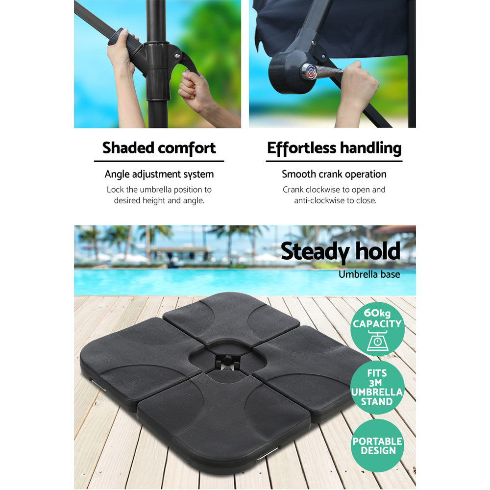 Instahut 3m Umbrella w/Base Outdoor Cantilever Beach Garden Patio Parasol Navy UMB-BAN-50-COM-NA
