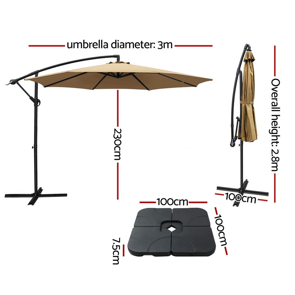 Instahut 3m Umbrella w/Base Outdoor Cantilever Beach Garden Patio Parasol Beige UMB-BAN-50N-COM-BG