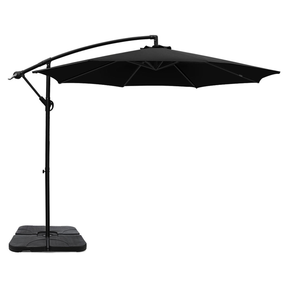 Instahut 3m Umbrella w/Base Outdoor Cantilever Beach Garden Patio Parasol Black UMB-BAN-50N-COM-BK