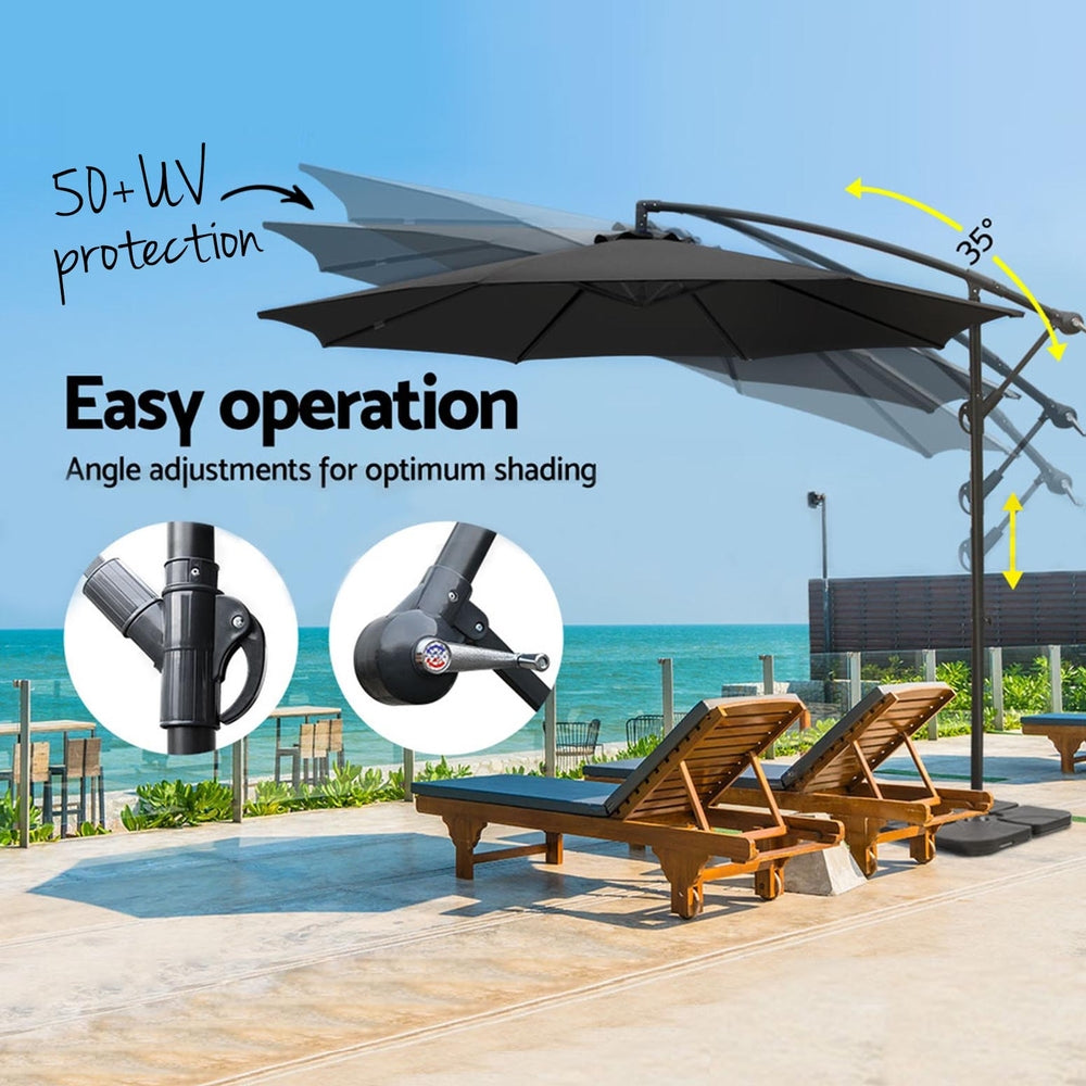 Instahut 3m Umbrella w/Base Outdoor Cantilever Beach Garden Patio Parasol Black UMB-BAN-50N-COM-BK