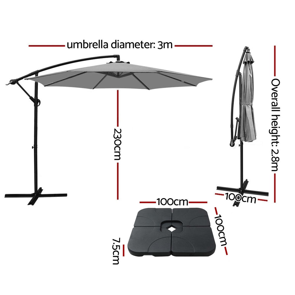 Instahut Umbrella Outdoor Umbrellas Cantilever Sun Stand UV Garden Base Grey 3M UMB-BAN-50N-COM-GR