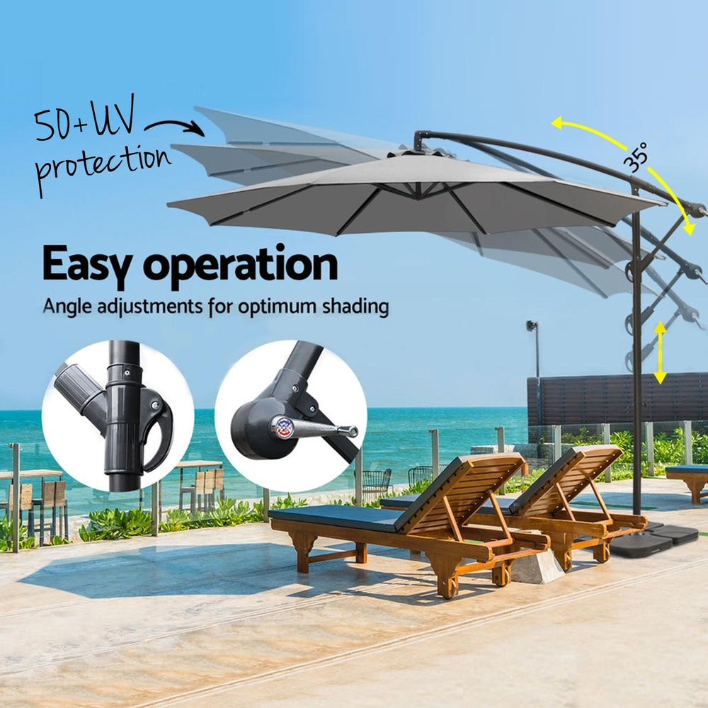 Instahut Umbrella Outdoor Umbrellas Cantilever Sun Stand UV Garden Base Grey 3M UMB-BAN-50N-COM-GR