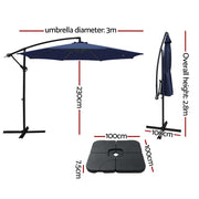 Instahut 3m Umbrella w/Base Outdoor Cantilever Beach Garden Patio Parasol Navy UMB-BAN-50N-COM-NA