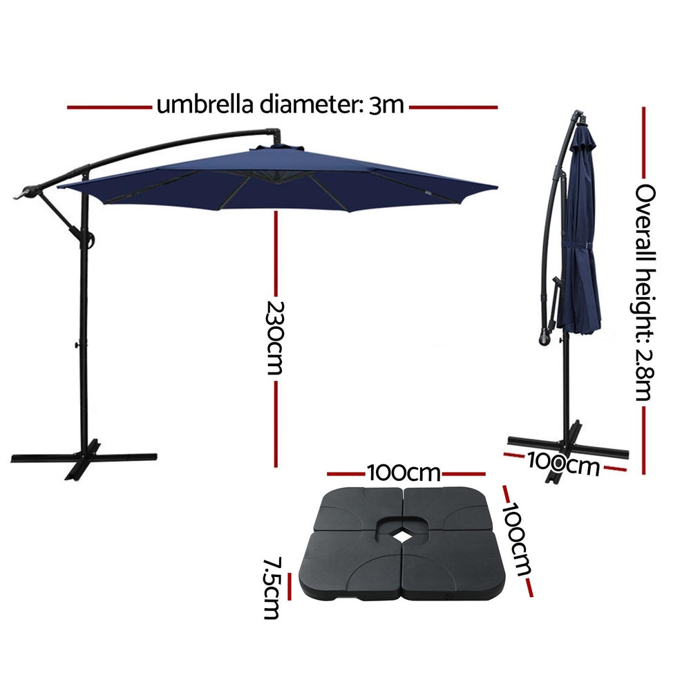 Instahut 3m Umbrella w/Base Outdoor Cantilever Beach Garden Patio Parasol Navy UMB-BAN-50N-COM-NA