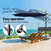 Instahut 3m Umbrella w/Base Outdoor Cantilever Beach Garden Patio Parasol Navy UMB-BAN-50N-COM-NA