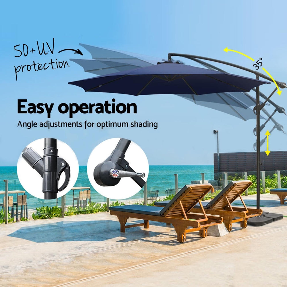 Instahut 3m Umbrella w/Base Outdoor Cantilever Beach Garden Patio Parasol Navy UMB-BAN-50N-COM-NA