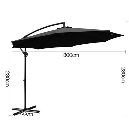 Instahut 3m Outdoor Umbrella Cantilever Beach Garden Patio Black UMB-BAN-8RIB-BK