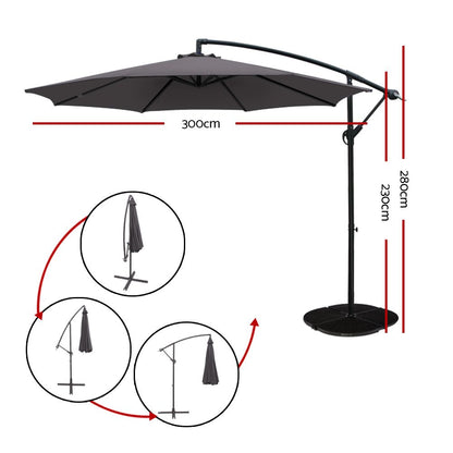 Instahut 3m Outdoor Umbrella Cantilever Beach Garden Patio Charcoal UMB-BAN-8RIB-CO