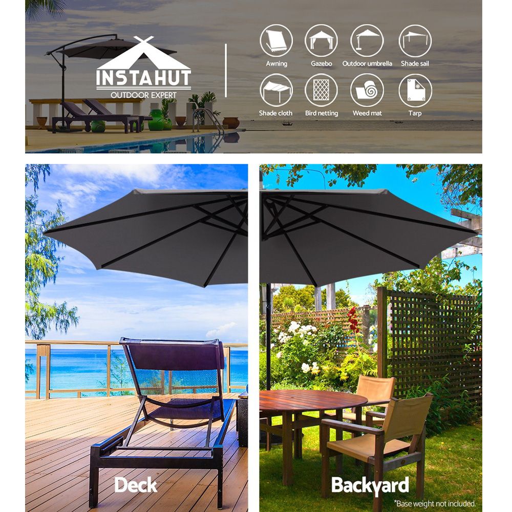 Instahut 3m Outdoor Umbrella Cantilever Beach Garden Patio Charcoal UMB-BAN-8RIB-CO