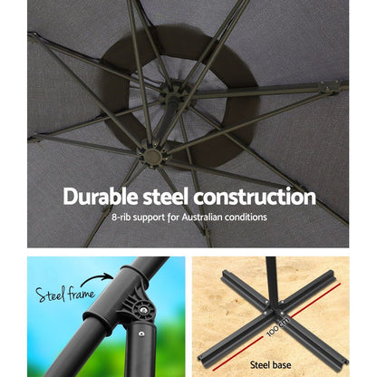 Instahut 3m Outdoor Umbrella Cantilever Beach Garden Patio Charcoal UMB-BAN-8RIB-CO