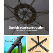Instahut 3m Outdoor Umbrella Cantilever Beach Garden Patio Charcoal
